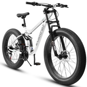 A26309 26 inch Mountain Bike,Full-Suspension 21 Speeds Drivetrain with Disc-Brake MTB Bicycle, 26*4" Fat tire Bike for Men A26309 26 inch Mountain Bike,Full-Suspension 21 Speeds Drivetrain with Disc-Brake MTB Bicycle, 26*4" Fat tire Bike for Men